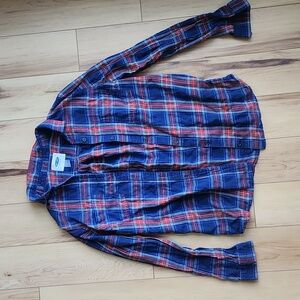 Old Navy Small Women's Plaid Flannel Navy Blue Red Stripes